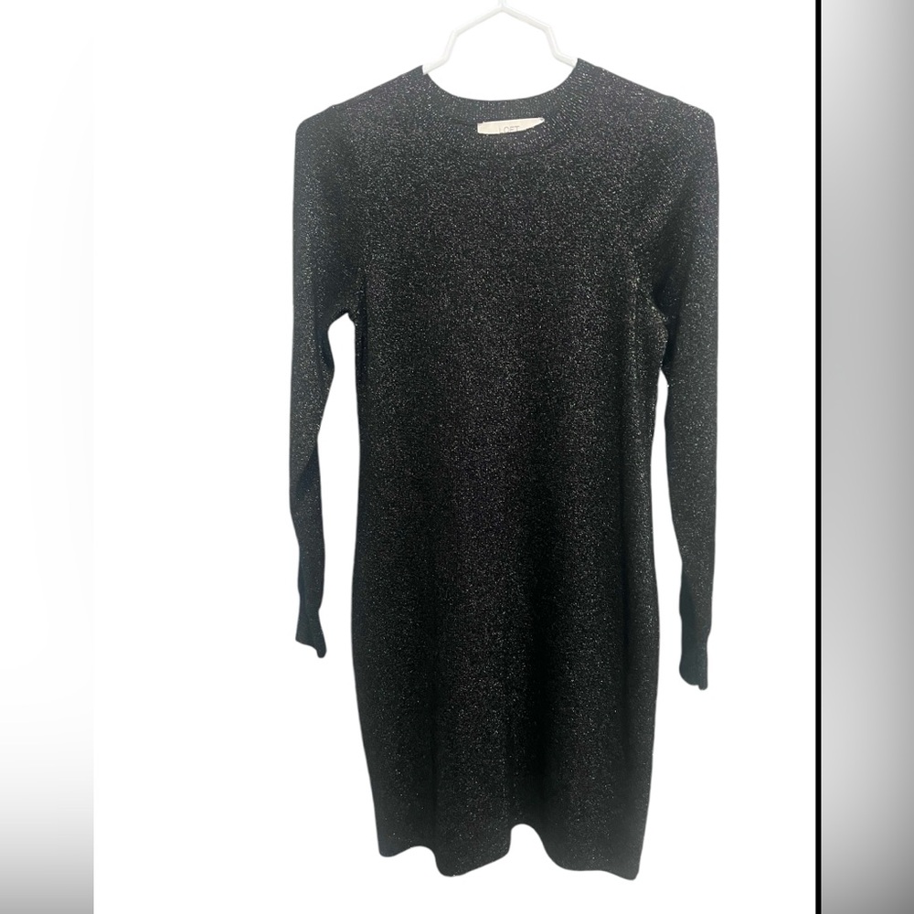 Loft Black and Gold Sparkly Glitterfree Party Sweater Dress Womens Small - Picture 1 of 6